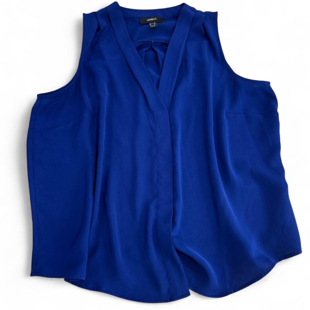 Forever 21 Plus Size 2X Royal Blue Sleeveless V-Neck Blouse - Picture 2 of 6
